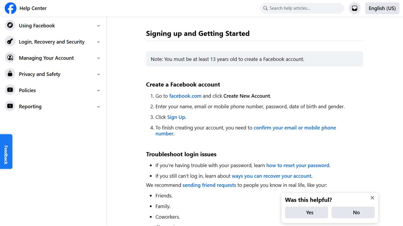 Signing up and Getting Started Facebook Help Center